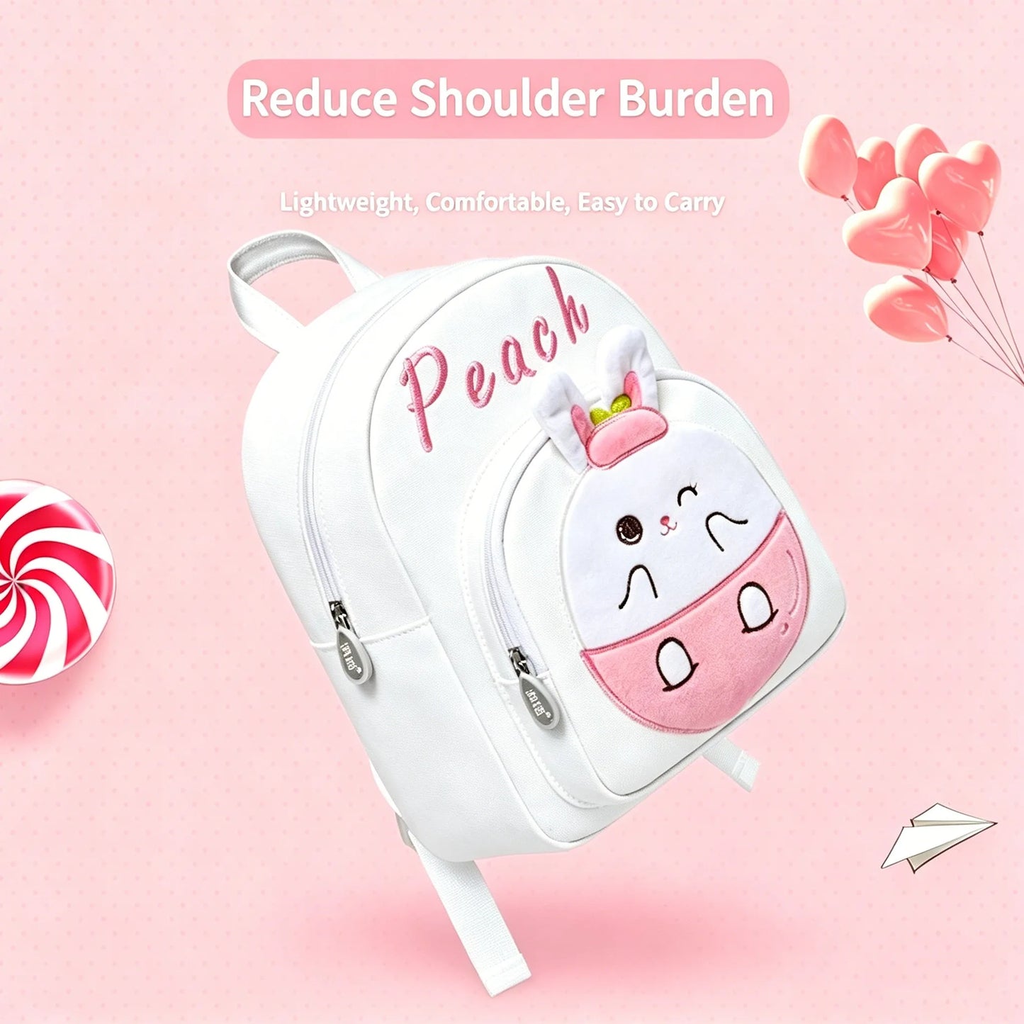 Cute Peach Bunny Kids Backpack — Fruit E — Detail View 10 — Driulug Supplier