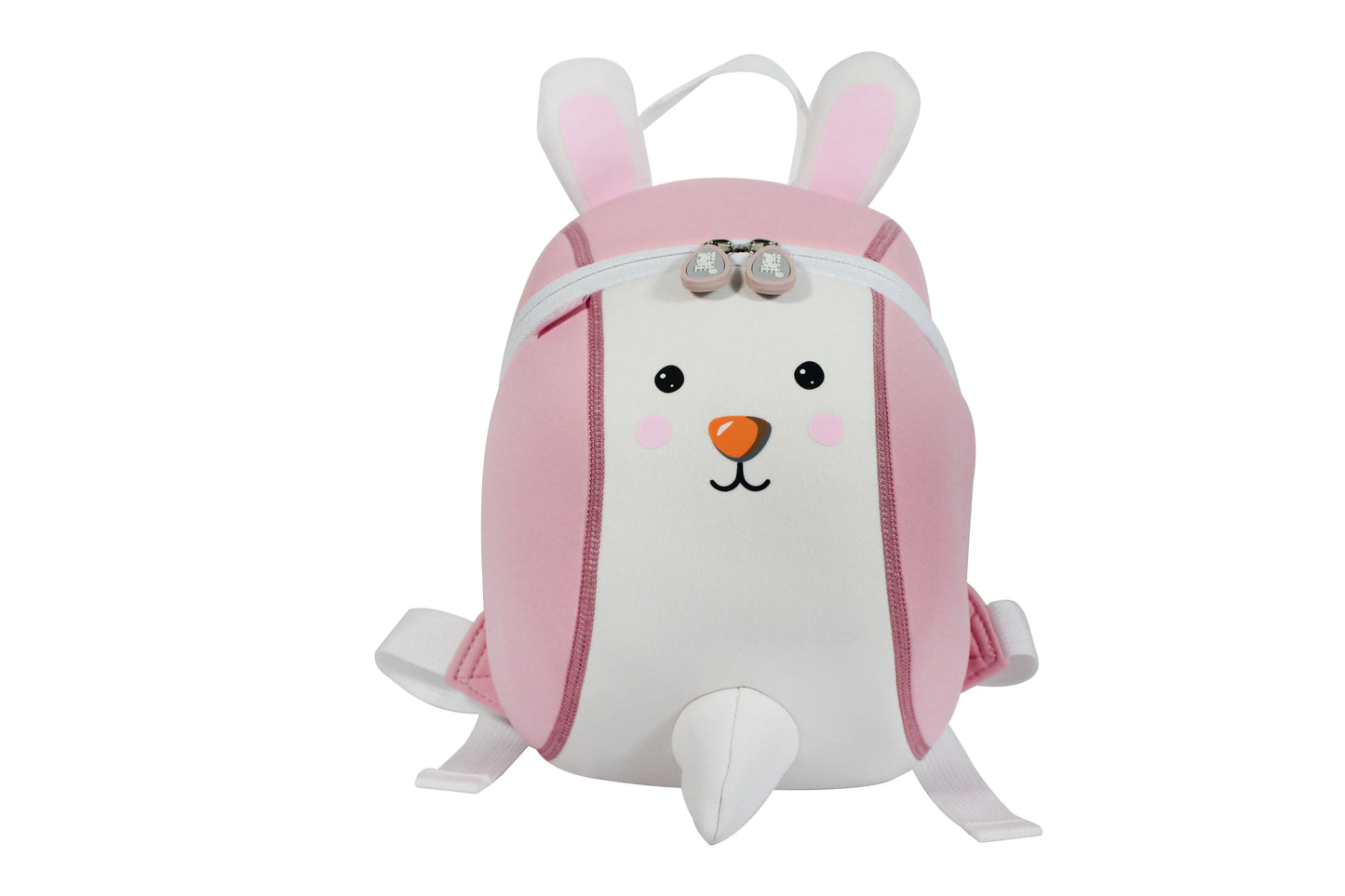 Cute Bunny Kids Backpack — 3D Neoprene Cartoon Toddler School Bag, White & Pink