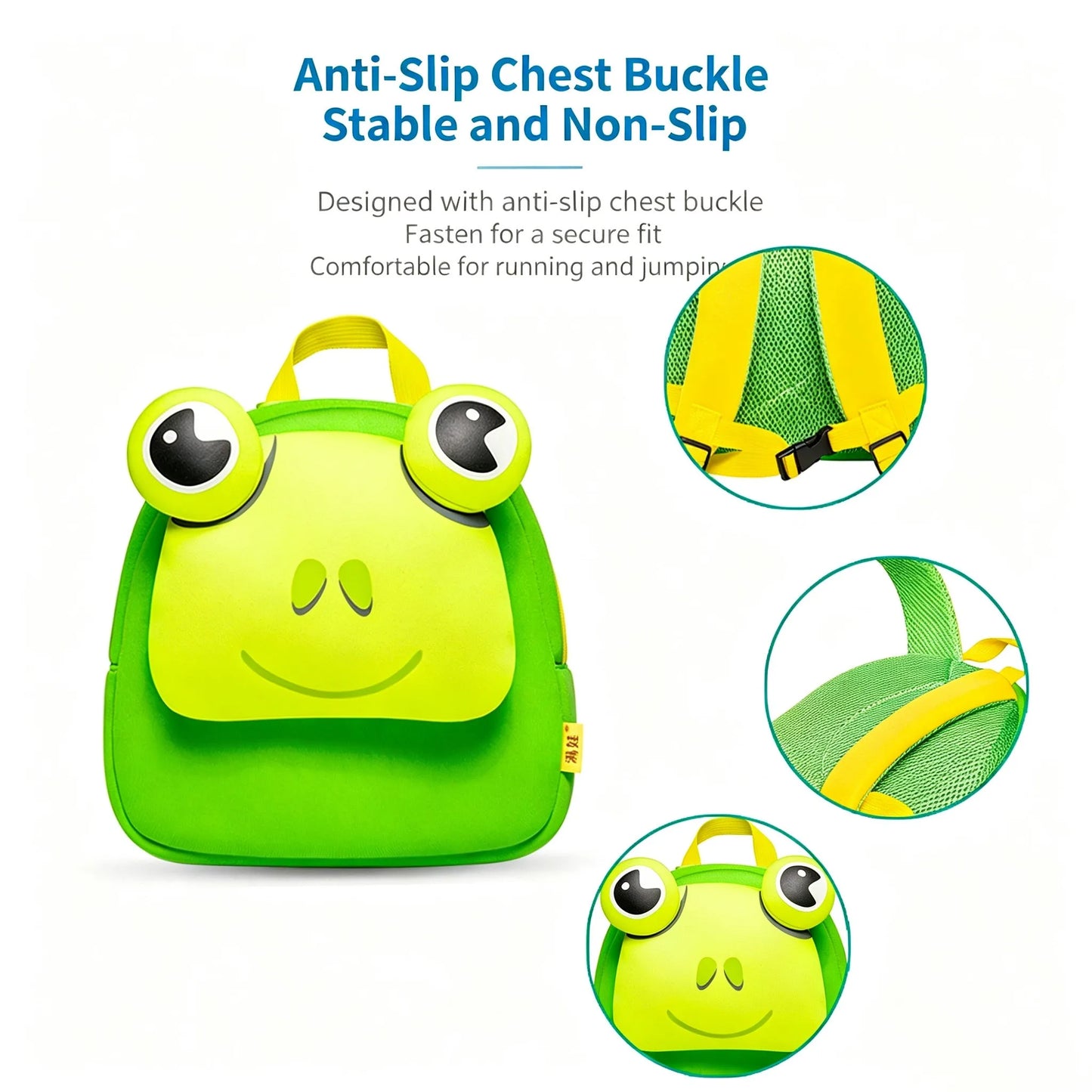 Cute Frog Kids Backpack — 3D Neoprene Ca — Detail View 9 — Driulug Supplier