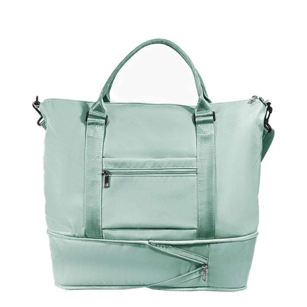 Expandable Travel Tote Bag with Luggage Sleeve — 24L to 32L Mint Green Weekender Duffel - Detail - Driulug travel bag supplier