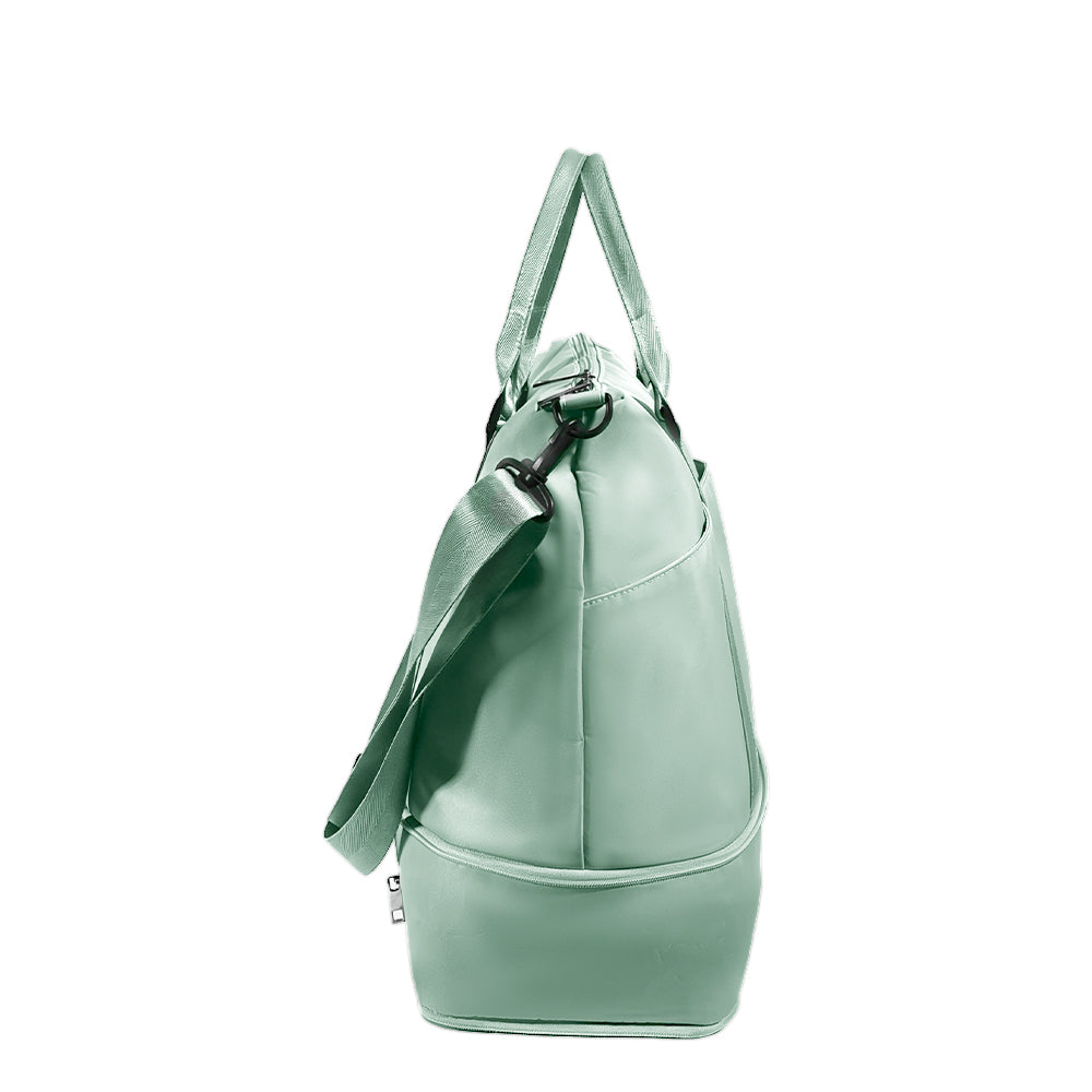 Expandable Travel Tote Bag with Luggage Sleeve — 24L to 32L Mint Green Weekender Duffel - Detail - Driulug travel bag supplier