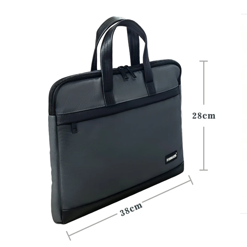 Premium Matte Textured Patchwork Business Briefcase - Professional Laptop Bag — Gray - Side View - Driulug supplier