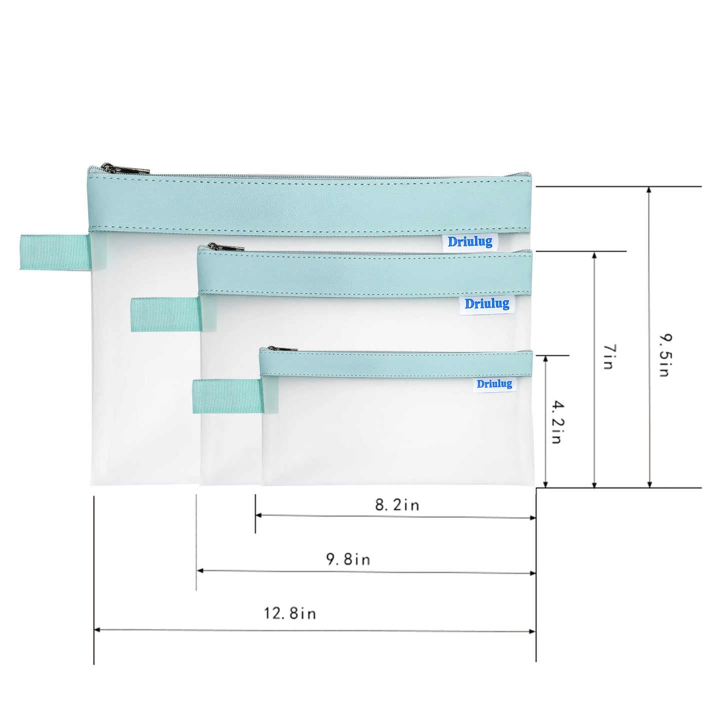 Minimalist Light Blue Frosted Waterproof Zipper Storage Pouch Set (3-Piece) - Eco-Friendly TPU Organizer - Side View - Driulug supplier