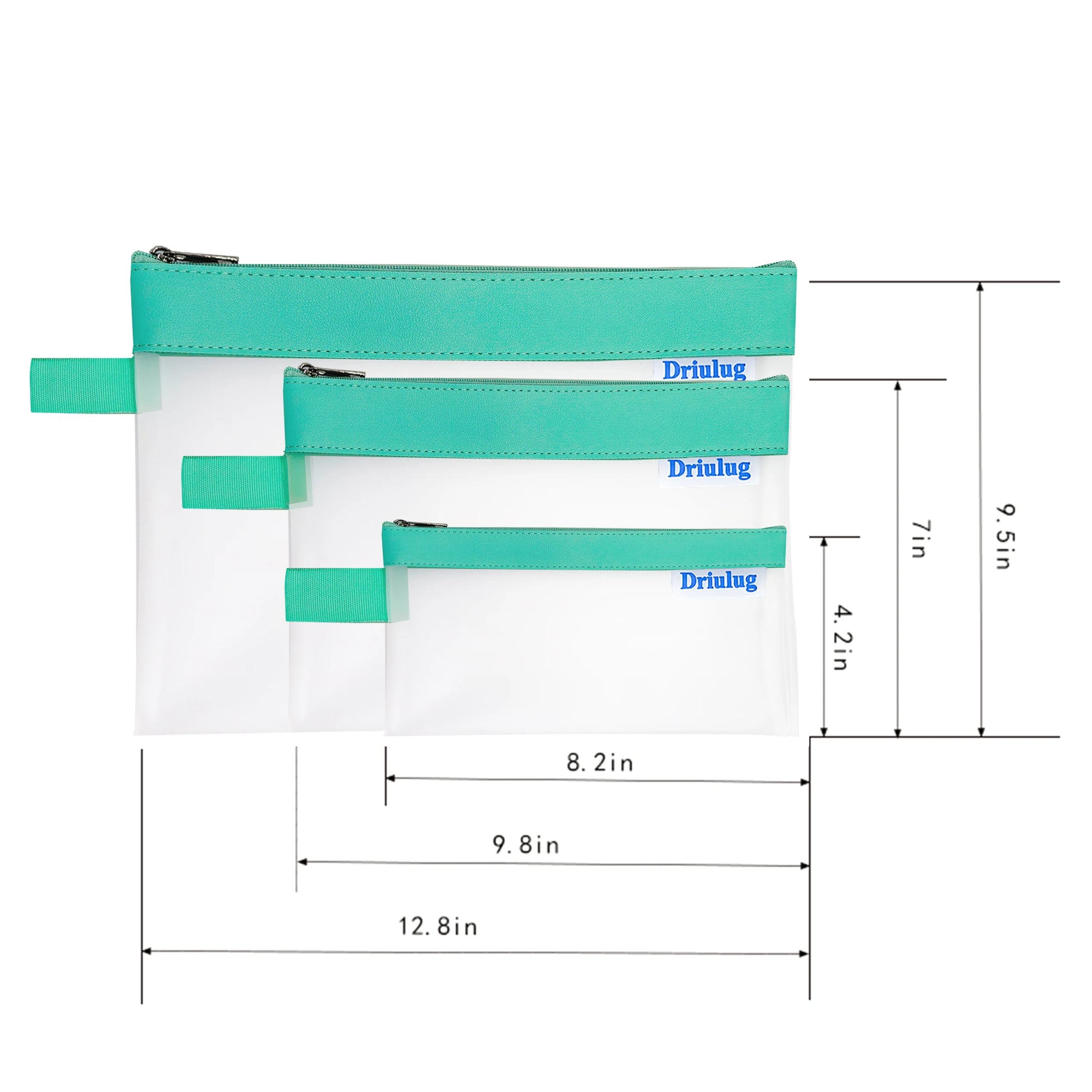 Minimalist Green Frosted Waterproof Zipper Storage Pouch Set (3-Piece) - Eco-Friendly TPU Organizer - Side View - Driulug supplier