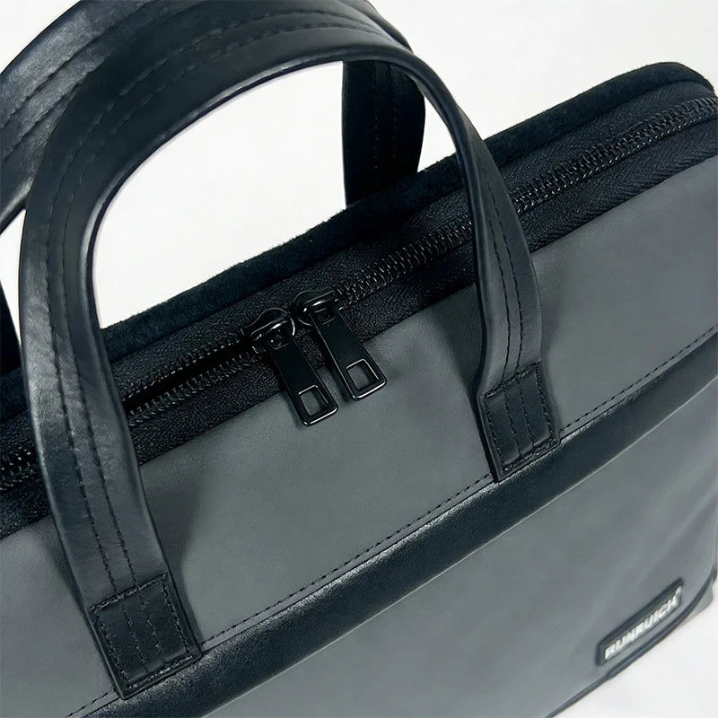 Premium Matte Textured Patchwork Business Briefcase - Professional Laptop Bag — Gray - Detail View - Driulug supplier