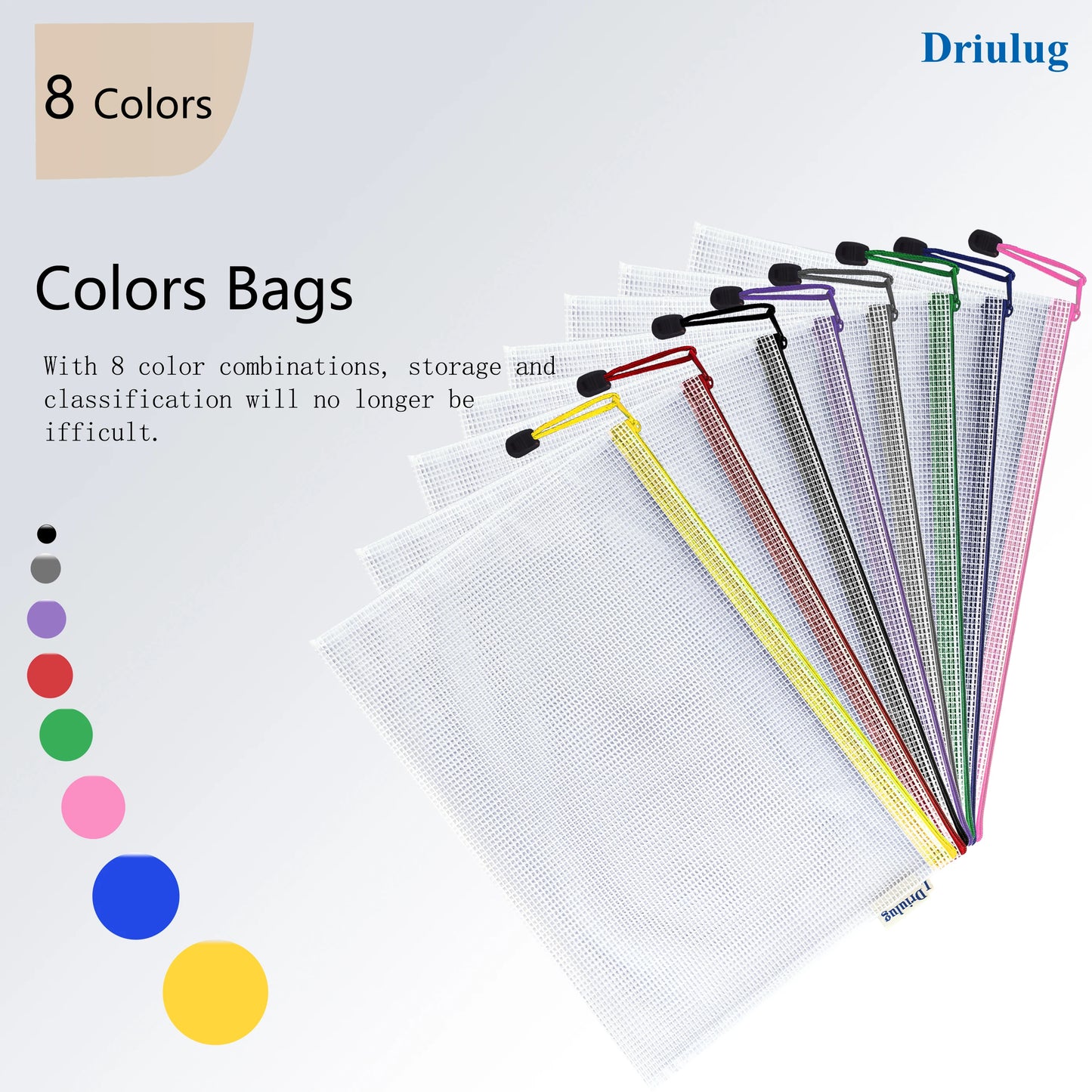 12-Pack Mesh Zipper Bags — A4 Letter Size, Green Color Set, Thickened Waterproof PVC Grid Document Pouches for Home, Travel & Everyday Use - Side View - Driulug supplier