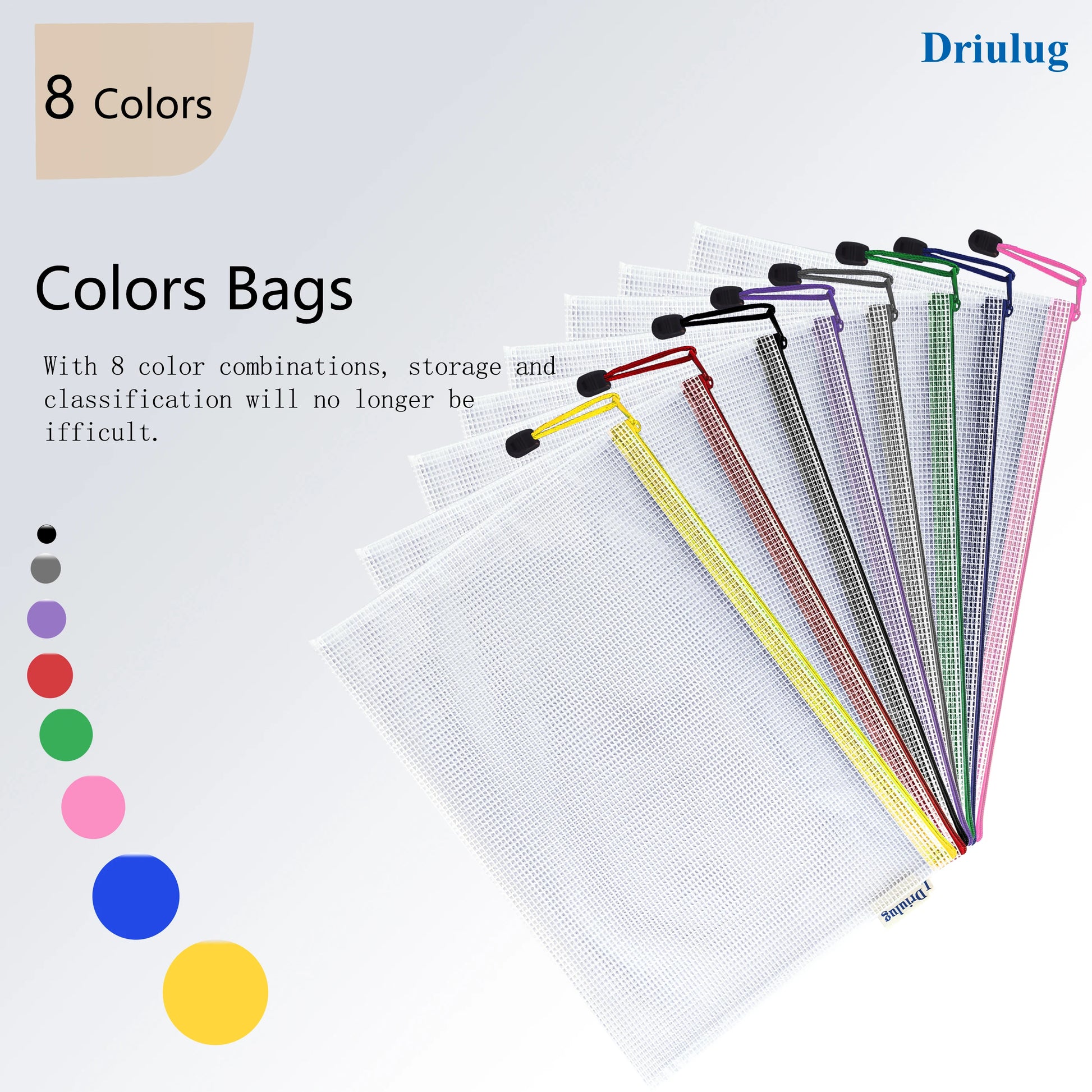12-Pack Mesh Zipper Bags — A4 Letter Size, Green Color Set, Thickened Waterproof PVC Grid Document Pouches for Home, Travel & Everyday Use - Side View - Driulug supplier