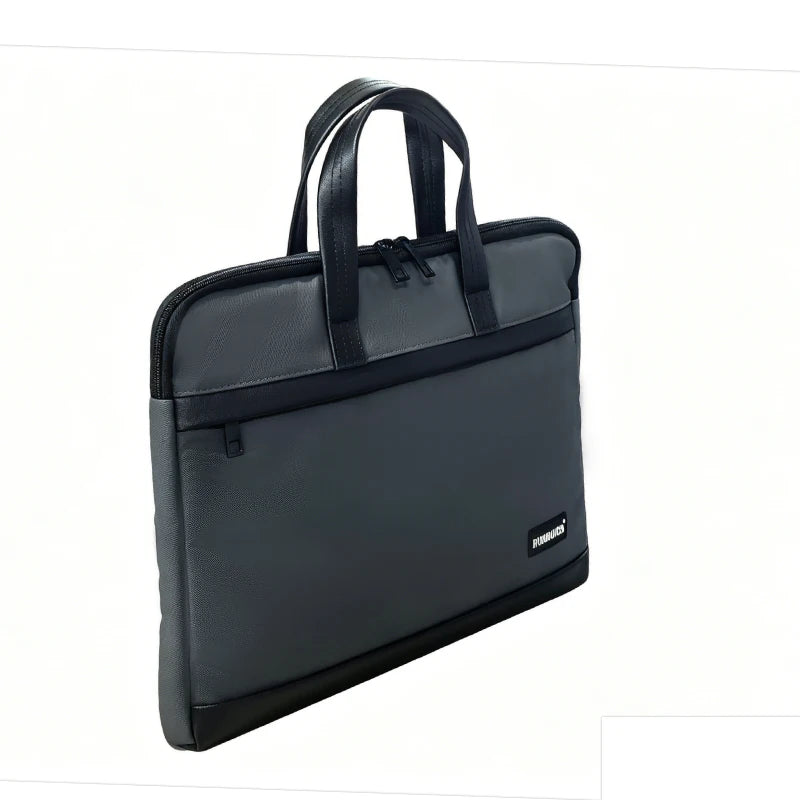 Premium Matte Textured Patchwork Business Briefcase - Professional Laptop Bag — Gray - Back View - Driulug supplier