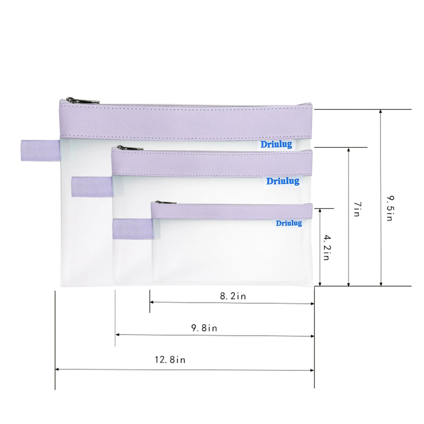 Minimalist Purple Frosted Waterproof Zipper Storage Pouch Set (3-Piece) - Eco-Friendly TPU Organizer - Side View - Driulug supplier