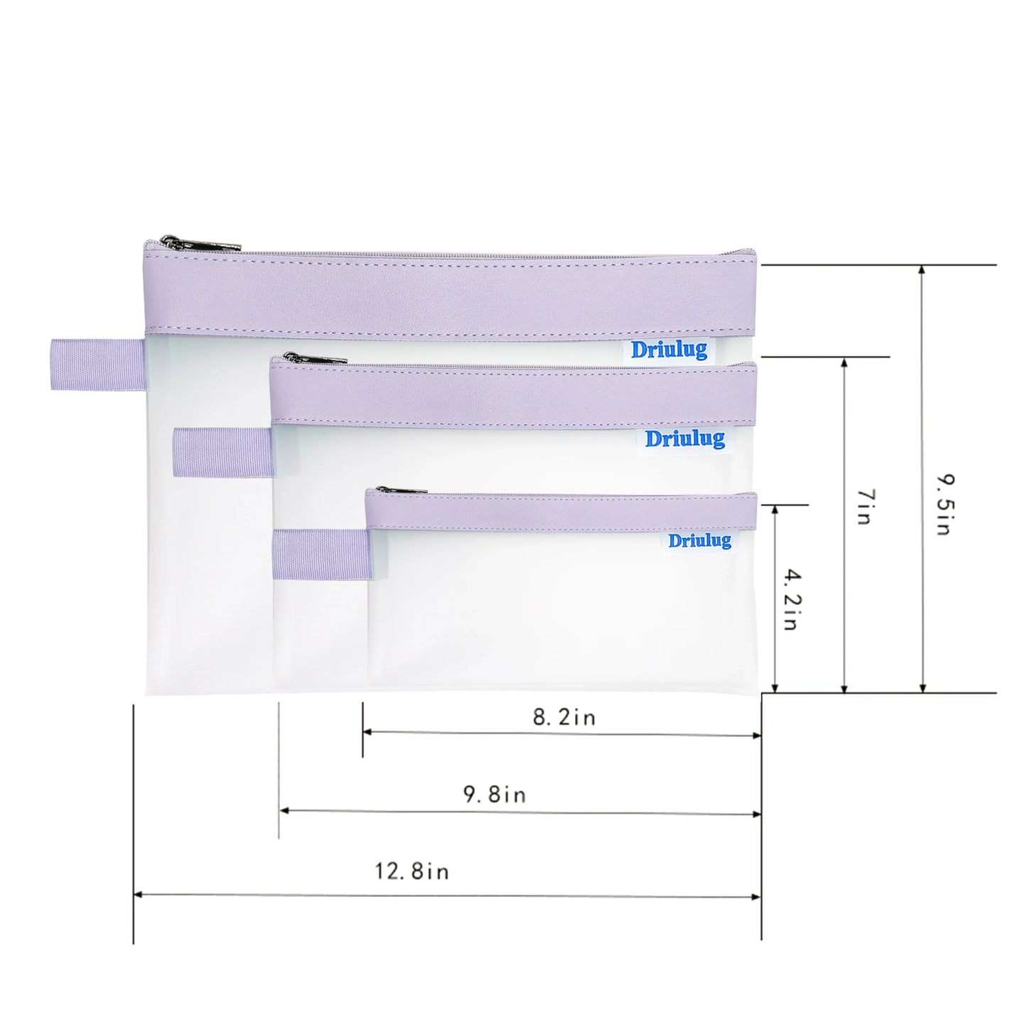 Bulk Pack: Large Minimalist Frosted Waterproof Zipper Storage Pouch (Set of 3 - Single Size) — Purple - Detail View 2 - Driulug supplier