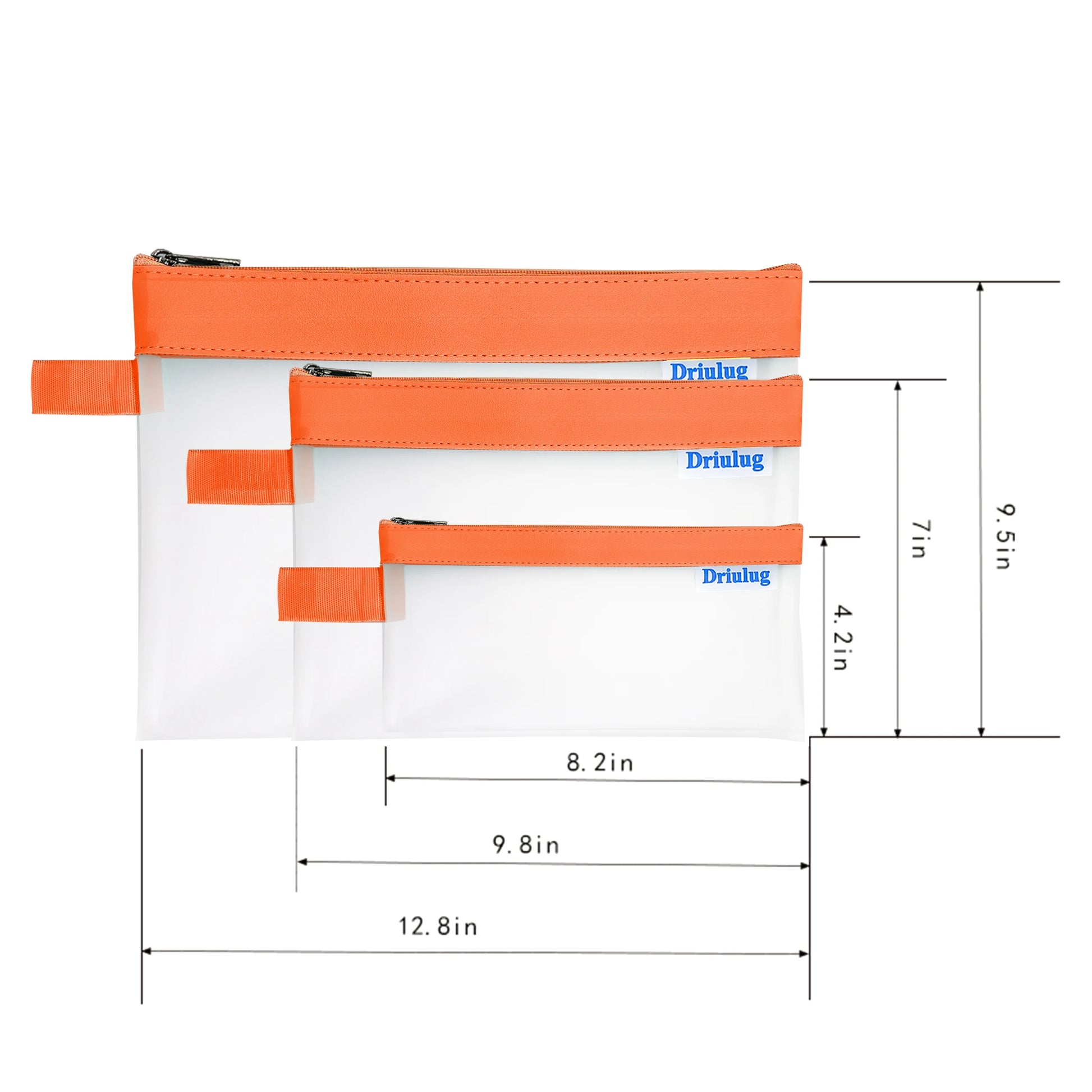 Minimalist Orange Frosted Waterproof Zipper Storage Pouch Set (3-Piece) - Eco-Friendly TPU Organizer - Side View - Driulug supplier