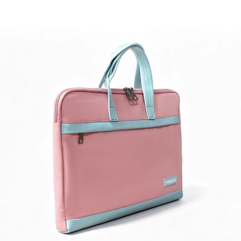 Premium Matte Textured Patchwork Business Briefcase - Professional Laptop Bag — Pink - Side View - Driulug supplier