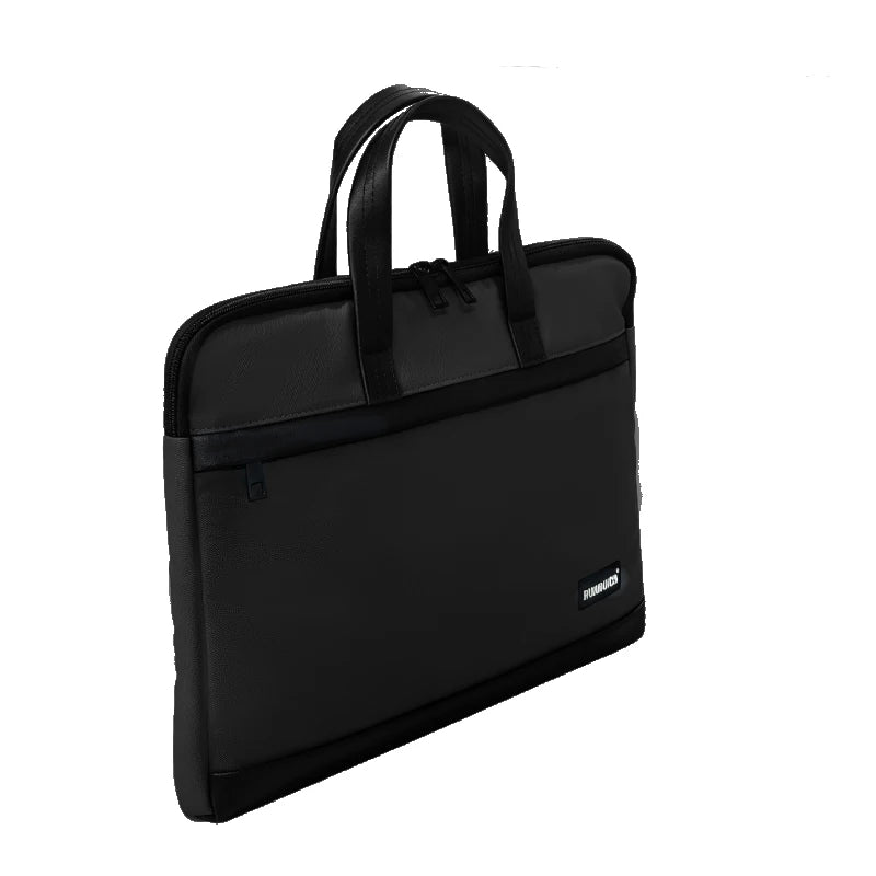 Premium Matte Textured Patchwork Business Briefcase - Professional Laptop Bag — Black - Side View - Driulug supplier