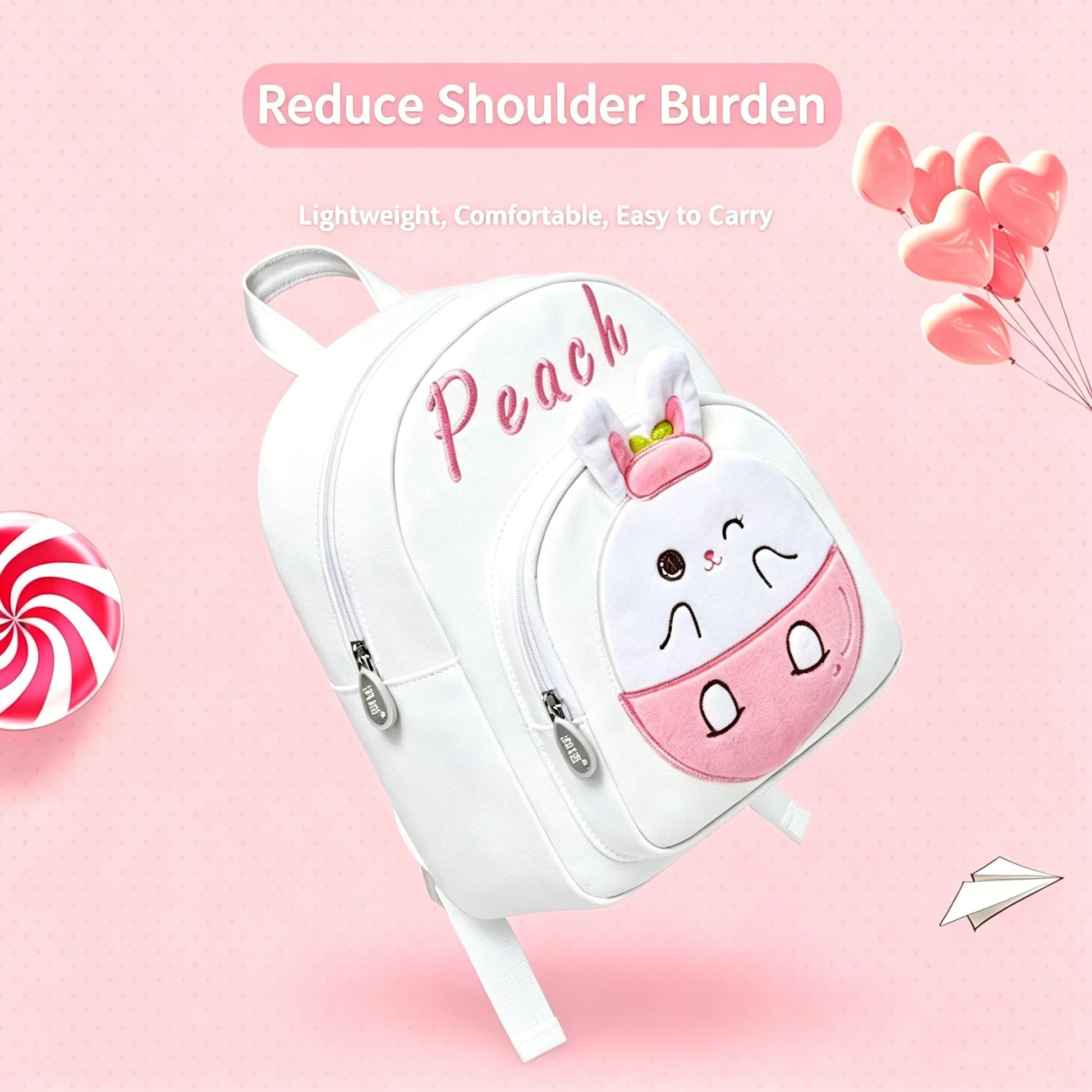 Cute Peach Bunny Kids Backpack — Fruit E — Detail View 10 — Driulug Supplier