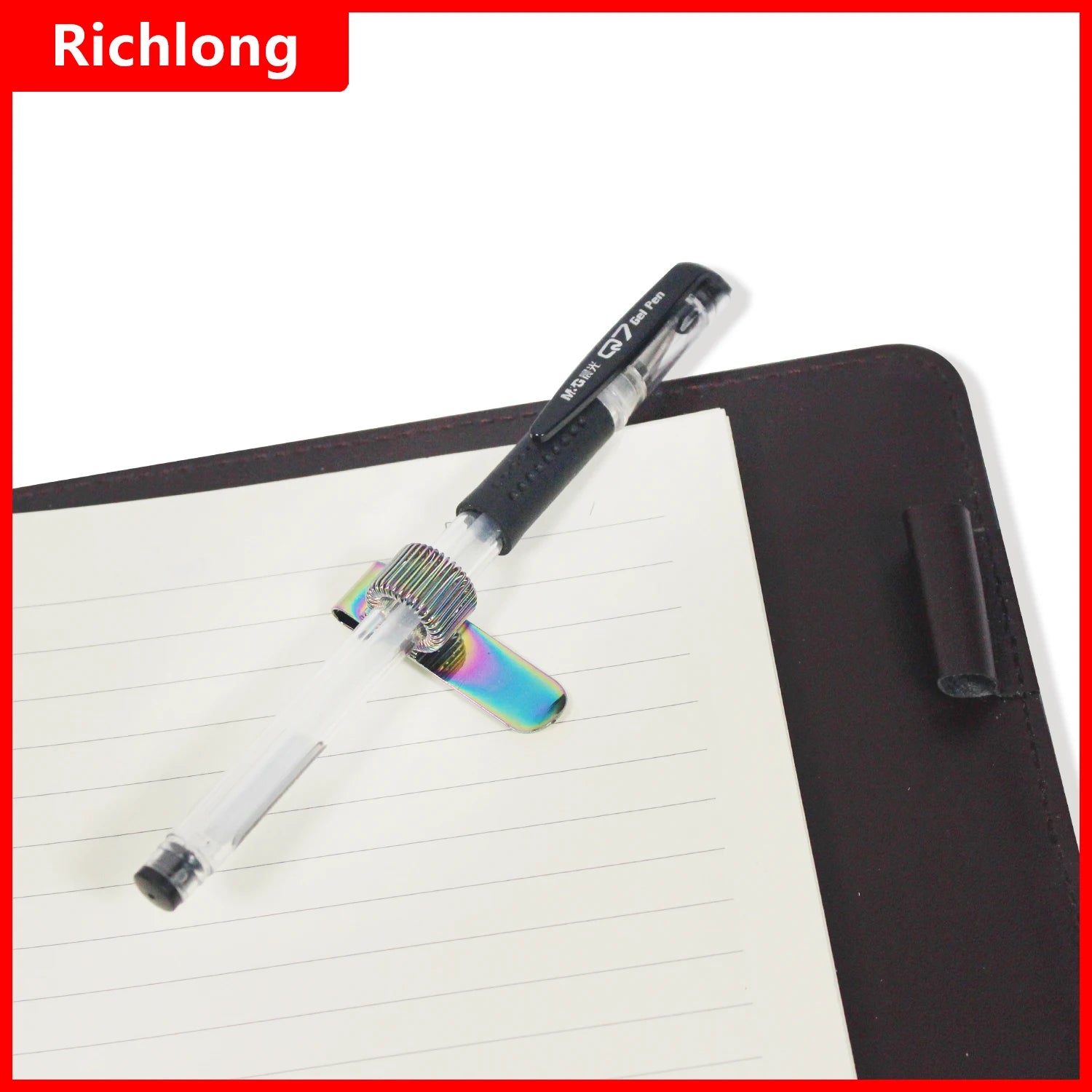 Classic Metal Hook-Style Pen Holder with Horizontal Fixed Spring Loop - Close-up View - Driulug supplier