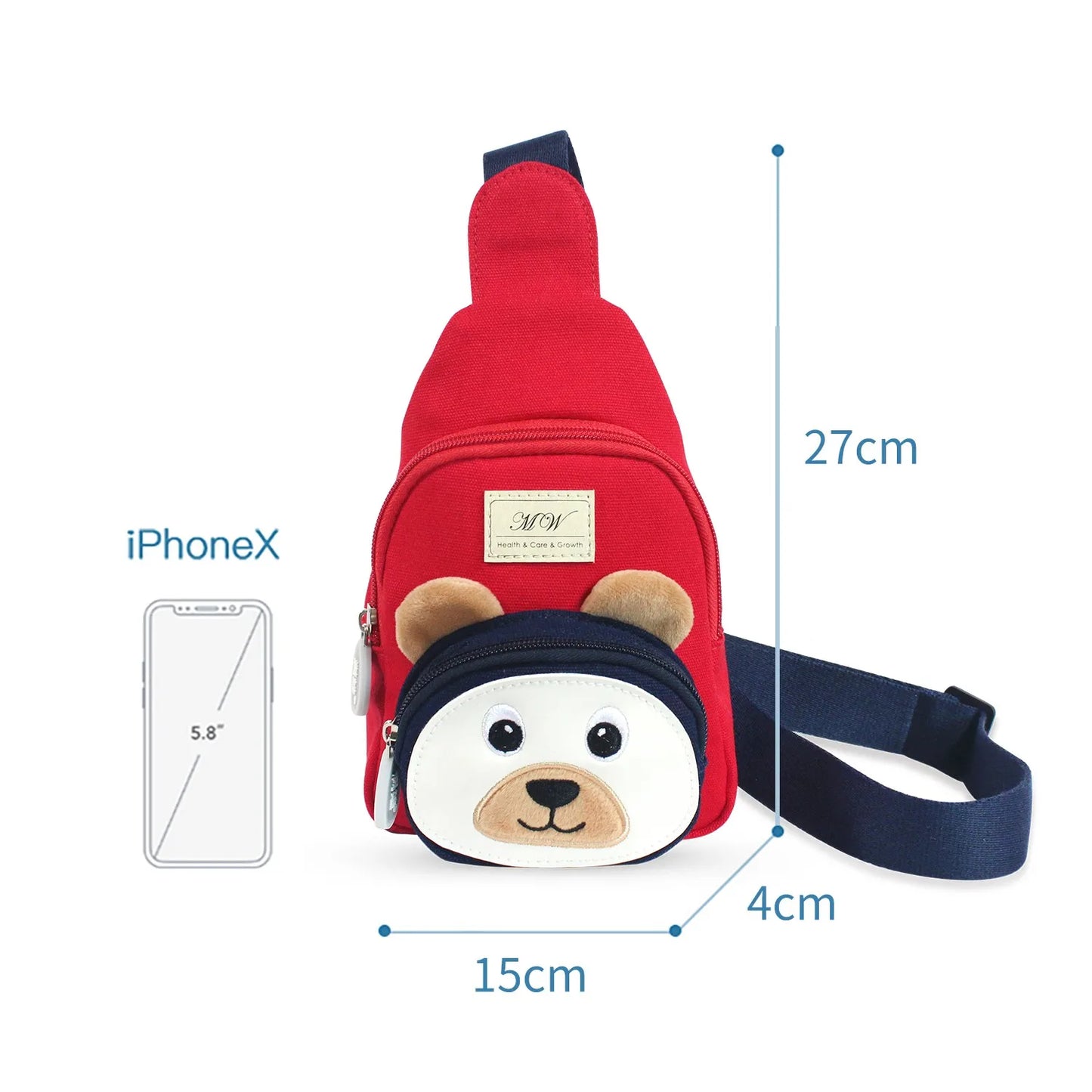 Bear Canvas Kids Crossbody Chest Bag — 12oz Cotton Casual Toddler Sling Pack, 3D Cartoon Animal Design