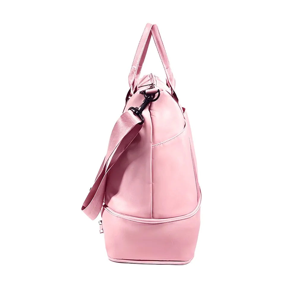Expandable Travel Tote Bag with Luggage Sleeve — 24L to 32L Light Pink Weekender Duffel - Detail View 3 - Driulug supplier