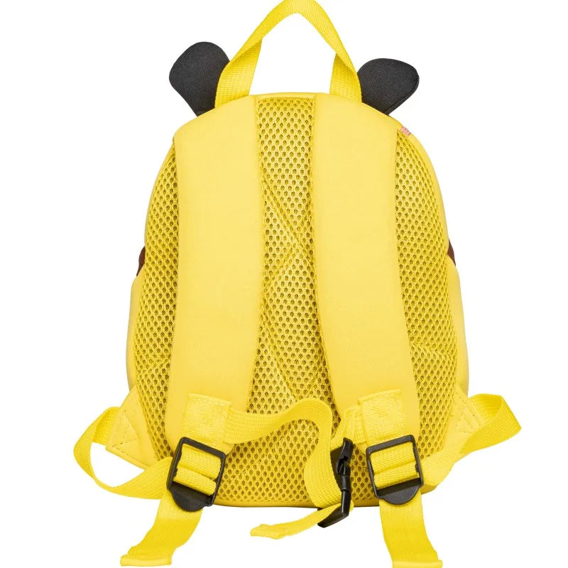 Cute Bee Kids Backpack — 3D Neoprene Cartoon Toddler School Bag, Yellow
