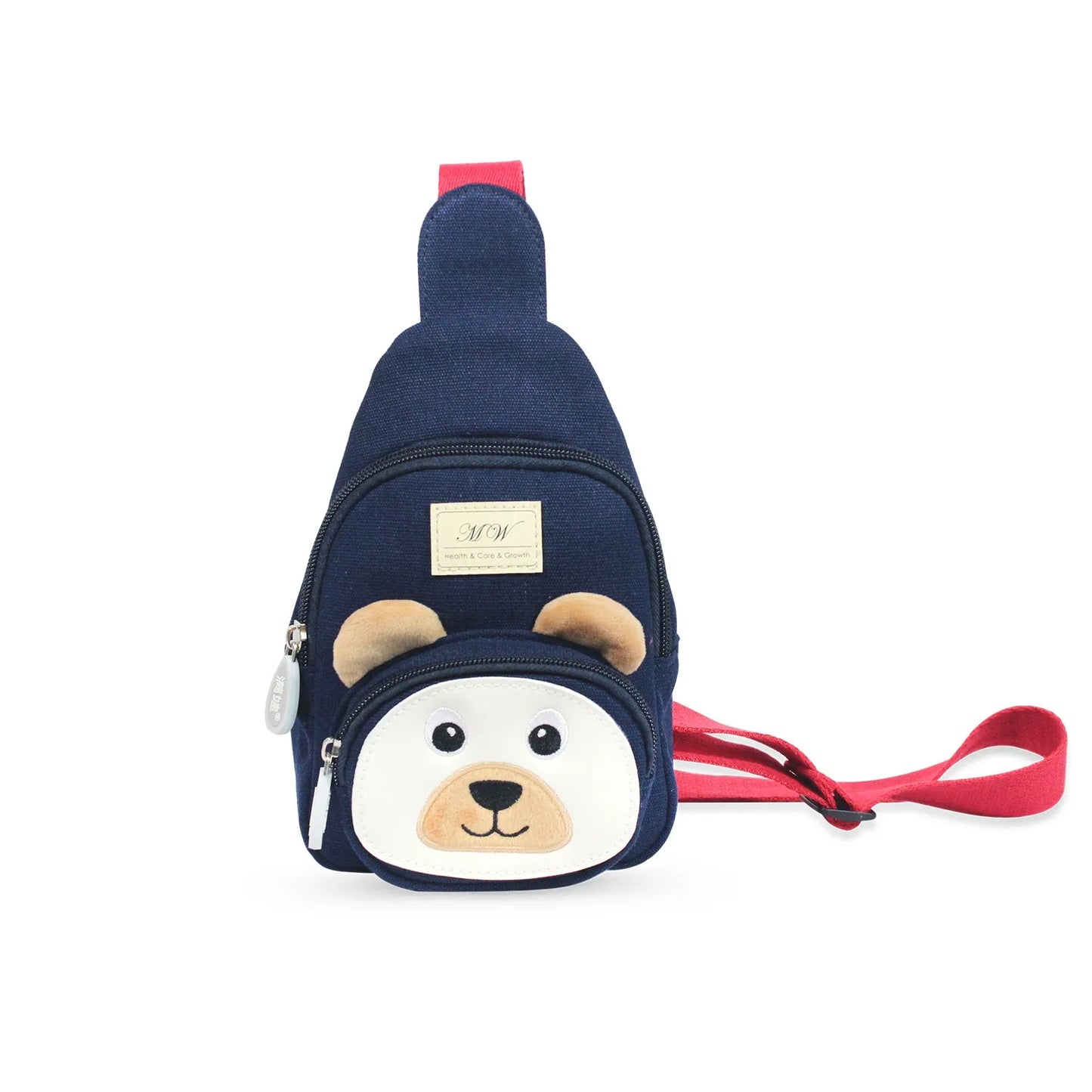 Bear Canvas Kids Crossbody Chest Bag — 12oz Cotton Casual Toddler Sling Pack, 3D Cartoon Animal Design