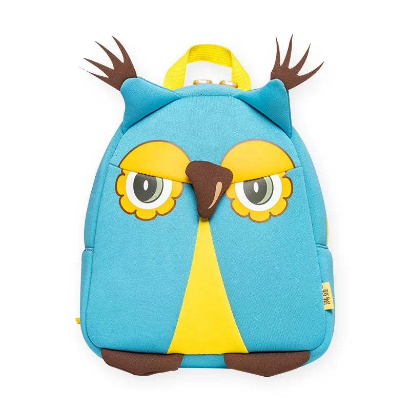 Cute Owl Kids Backpack — 3D Neoprene Cartoon Toddler School Bag, Light Blue