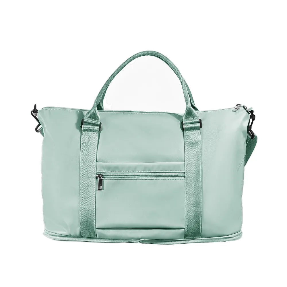 Expandable Travel Tote Bag with Luggage Sleeve — 24L to 32L Mint Green Weekender Duffel - Detail View 2 - Driulug supplier