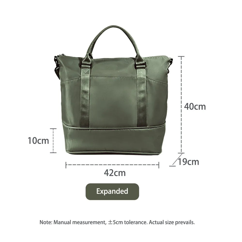Expandable Travel Tote Bag with Luggage Sleeve — 24L to 32L Olive Green Weekender Duffel - Detail View 4 - Driulug supplier