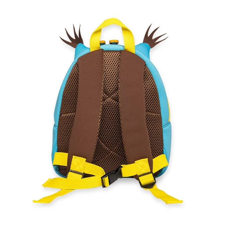 Cute Owl Kids Backpack — 3D Neoprene Cartoon Toddler School Bag, Light Blue