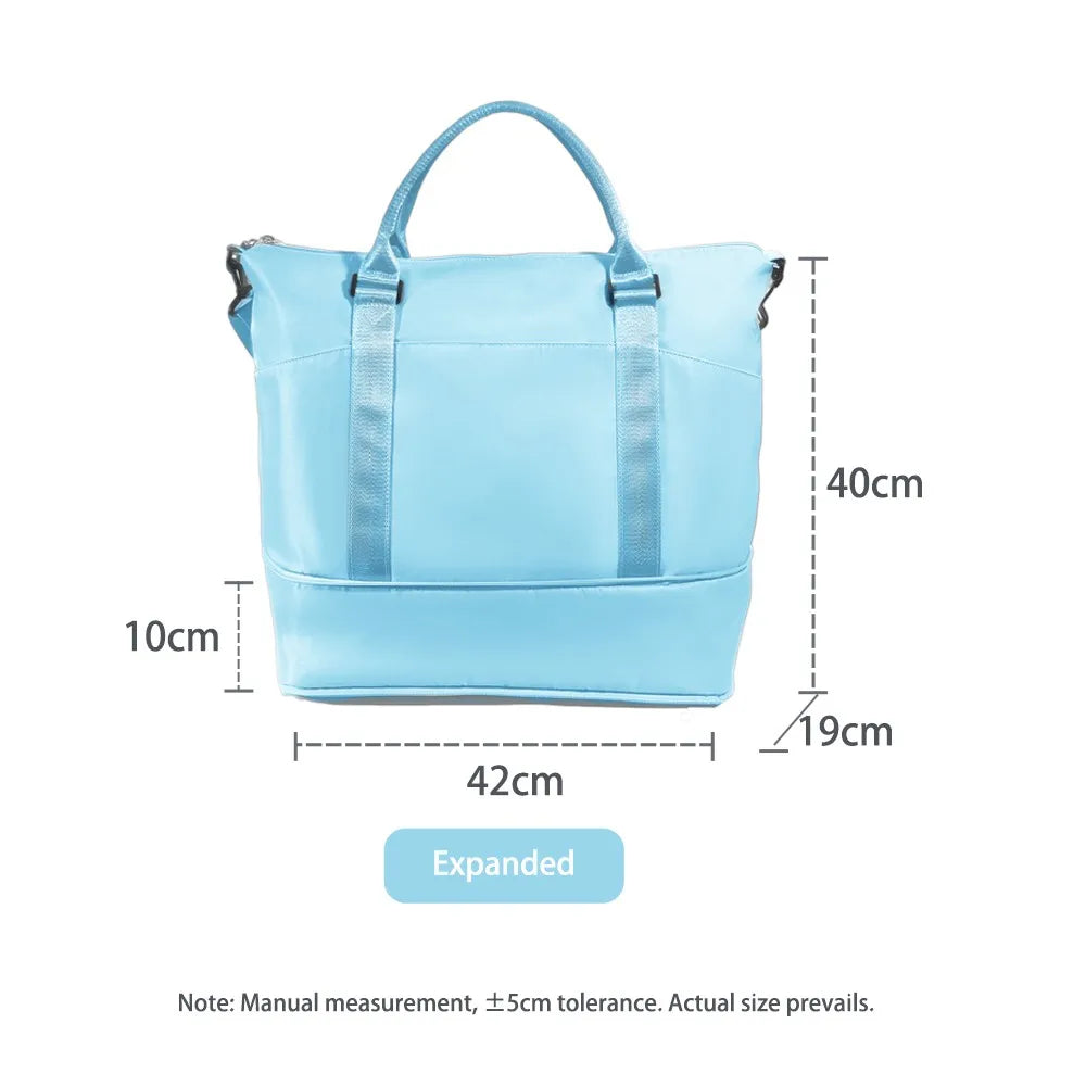 Expandable Travel Tote Bag with Luggage Sleeve — 24L to 32L Light Blue Weekender Duffel - Detail View 4 - Driulug supplier
