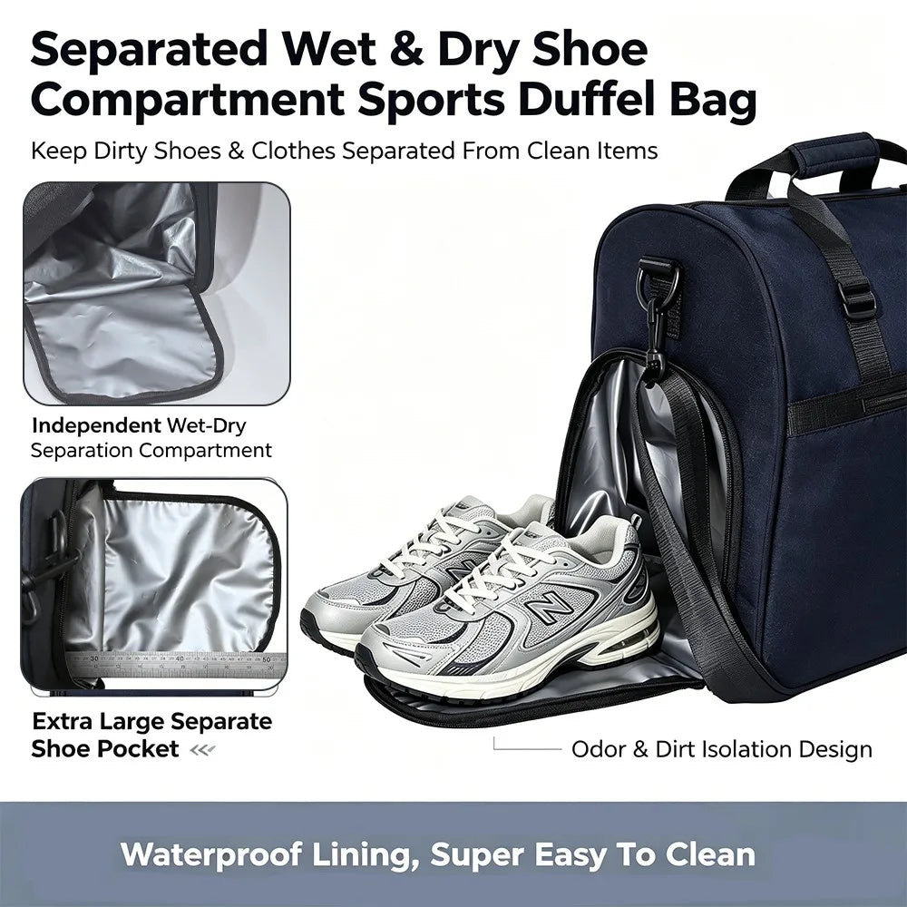 Waterproof Sports Duffel Bag with Shoe Compartment — 35L Wet-Dry Separation Gym Travel Bag - Detail View 10 - Driulug supplier
