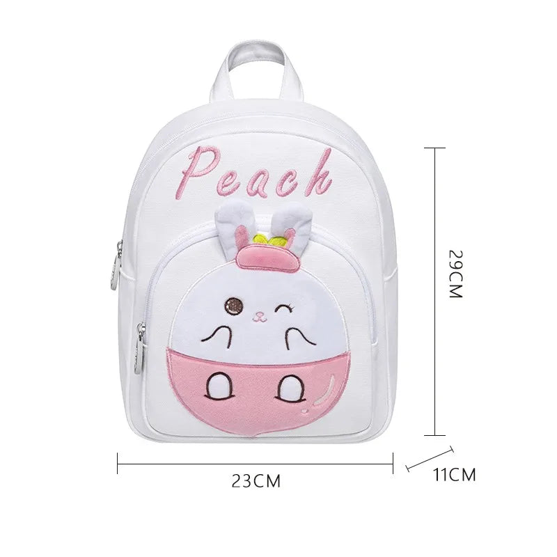 Cute Peach Bunny Kids Backpack — Fruit E — 3D Detail Close-Up — Driulug Children Bag