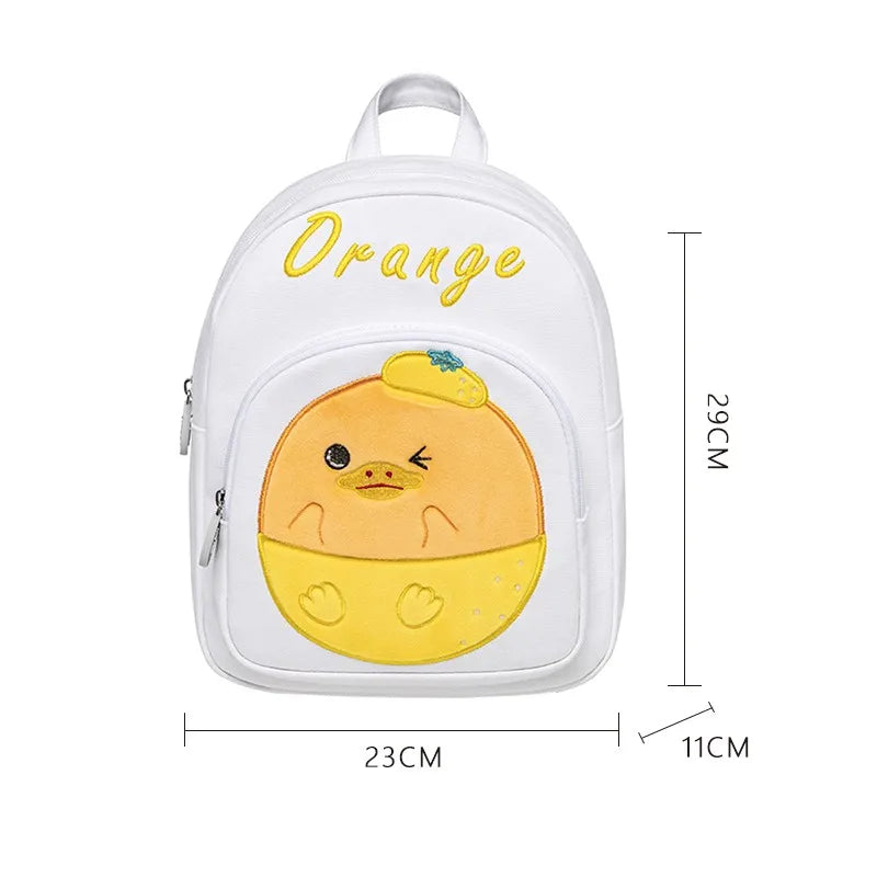 Cute Orange Duck Kids Backpack — Fruit Embroidery Toddler School Bag, Plush Applique, Lightweight
