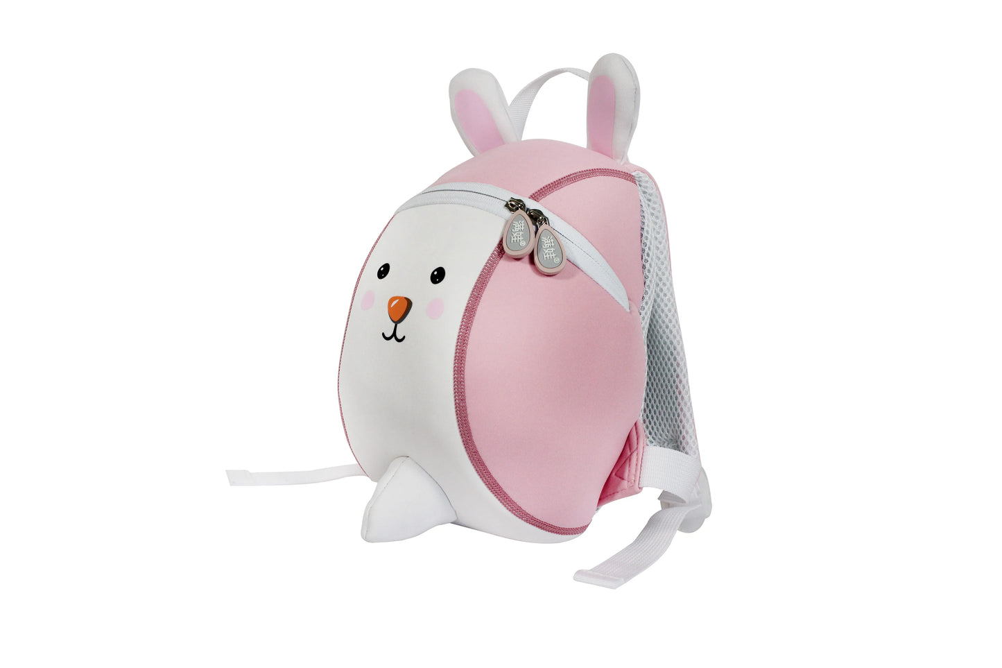 Cute Bunny Kids Backpack — 3D Neoprene Cartoon Toddler School Bag, White & Pink