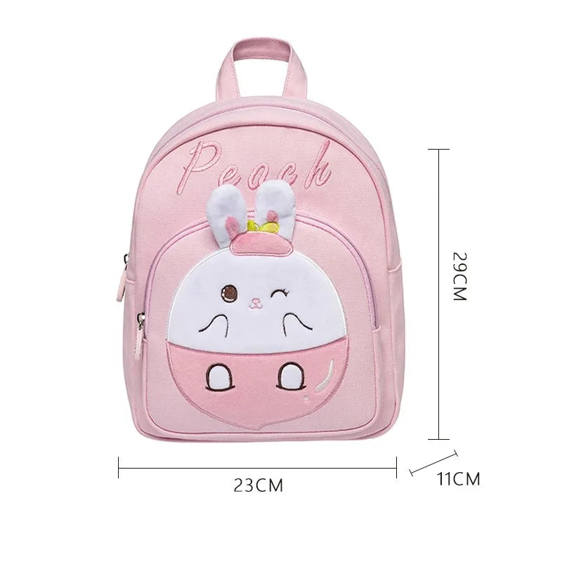 Cute Peach Bunny Kids Backpack — Fruit E — Back View Mesh Padding — Driulug Toddler Bag