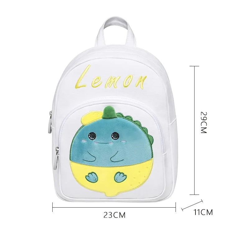 Cute Lemon Dinosaur Kids Backpack — Frui — Back View Mesh Padding — Driulug Toddler Bag
