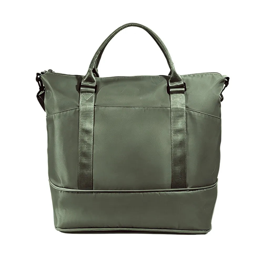 Expandable Travel Tote Bag with Luggage Sleeve — 24L to 32L Olive Green Weekender Duffel - Main View - Driulug supplier