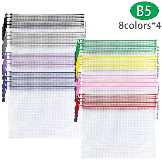 32-Pack Grid Zipper Pouches B5 Size | 8-Color Waterproof Mesh Document Bags — B2B Bulk Wholesale for Office, Travel, Puzzle Games & Craft Storage | Driulug Factory Direct - Main View - Driulug supplier