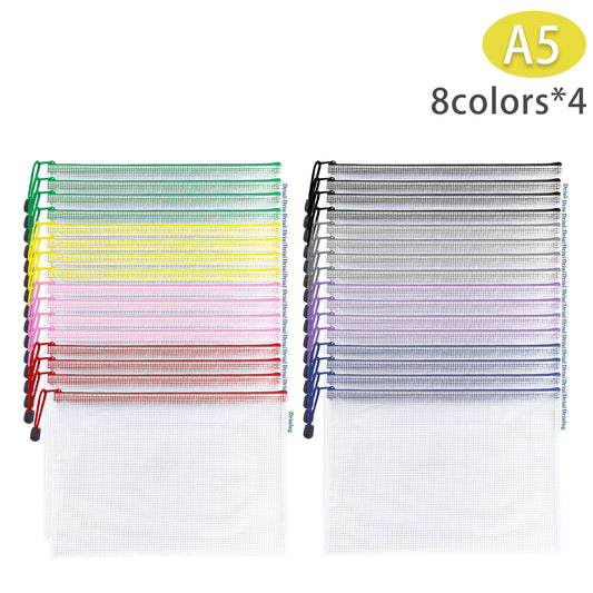 32-Pack Mesh Zipper Bags - A5 Size | 8 Colors Waterproof PVC Document Organizer for Office, School, Travel, Puzzle & Craft Storage - Main View - Driulug supplier
