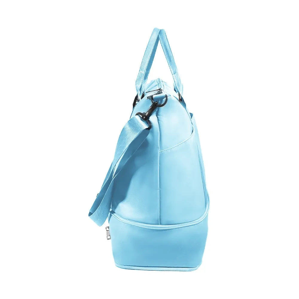 Expandable Travel Tote Bag with Luggage Sleeve — 24L to 32L Light Blue Weekender Duffel - Detail View 3 - Driulug supplier