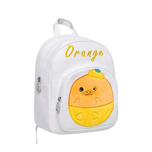 Cute Orange Duck Kids Backpack — Fruit Embroidery Toddler School Bag, Plush Applique, Lightweight