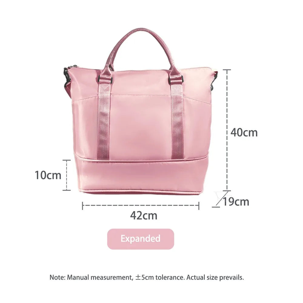 Expandable Travel Tote Bag with Luggage Sleeve — 24L to 32L Light Pink Weekender Duffel - Detail View 4 - Driulug supplier