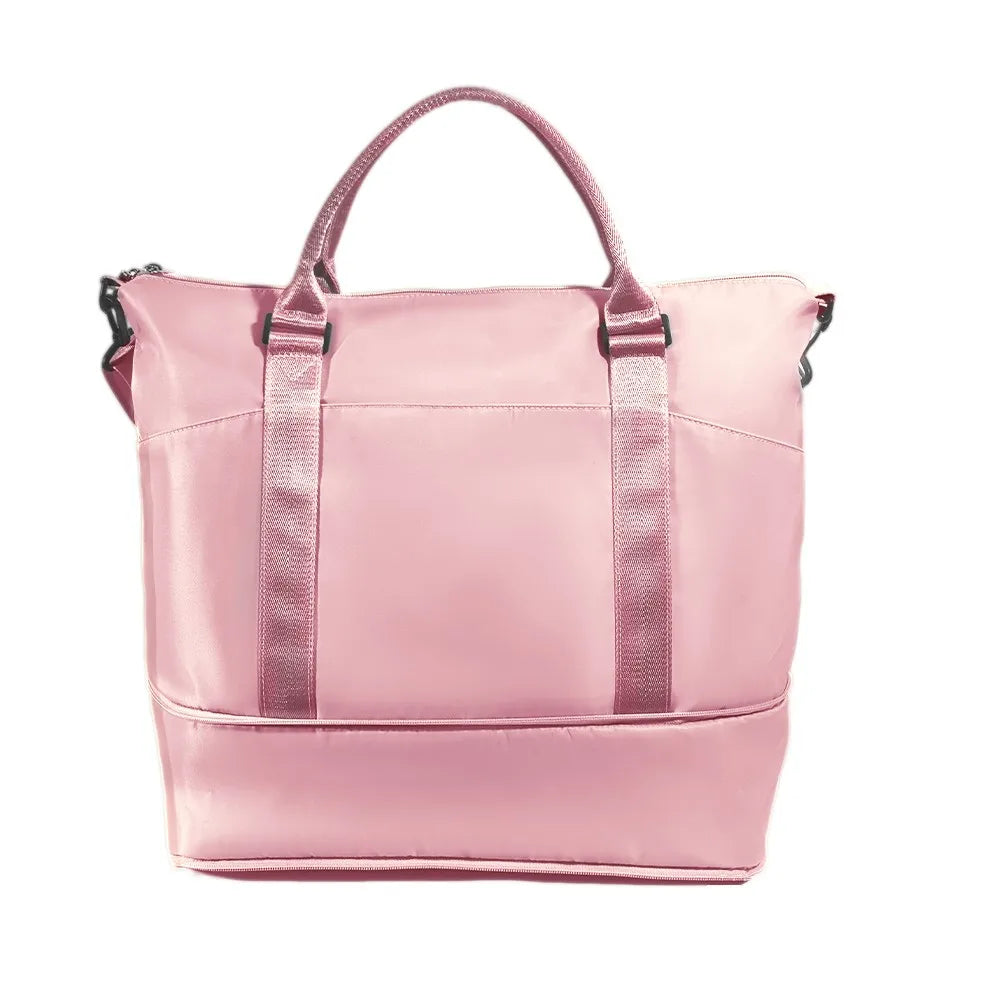 Expandable Travel Tote Bag with Luggage Sleeve — 24L to 32L Light Pink Weekender Duffel - Main View - Driulug supplier