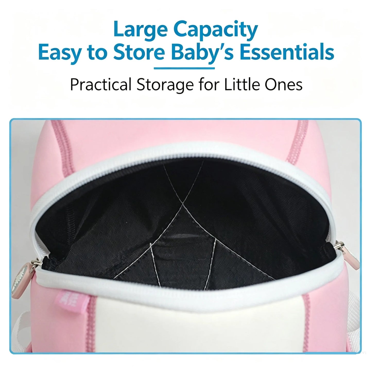 Cute Bunny Kids Backpack — 3D Neoprene Cartoon Toddler School Bag, White & Pink