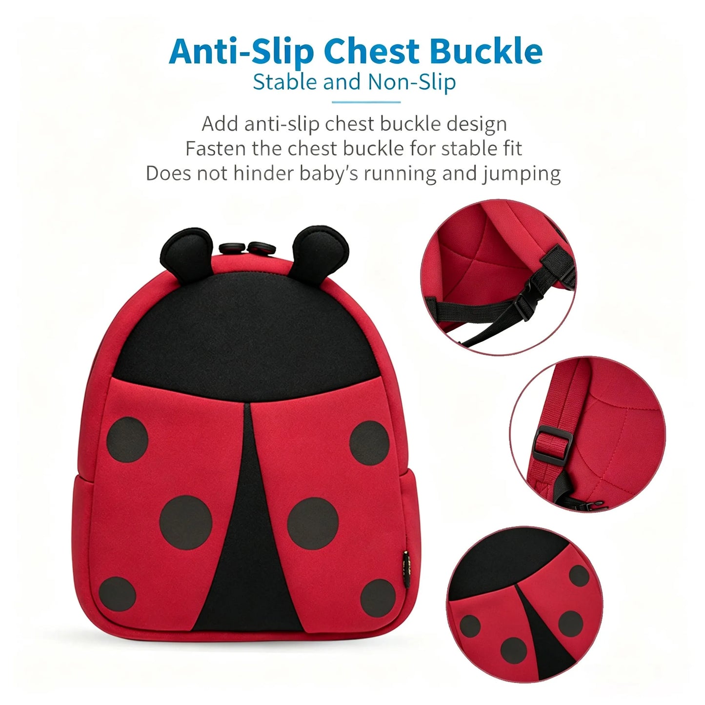 Cute Ladybug Kids Backpack — 3D Neoprene — Detail View 9 — Driulug Supplier