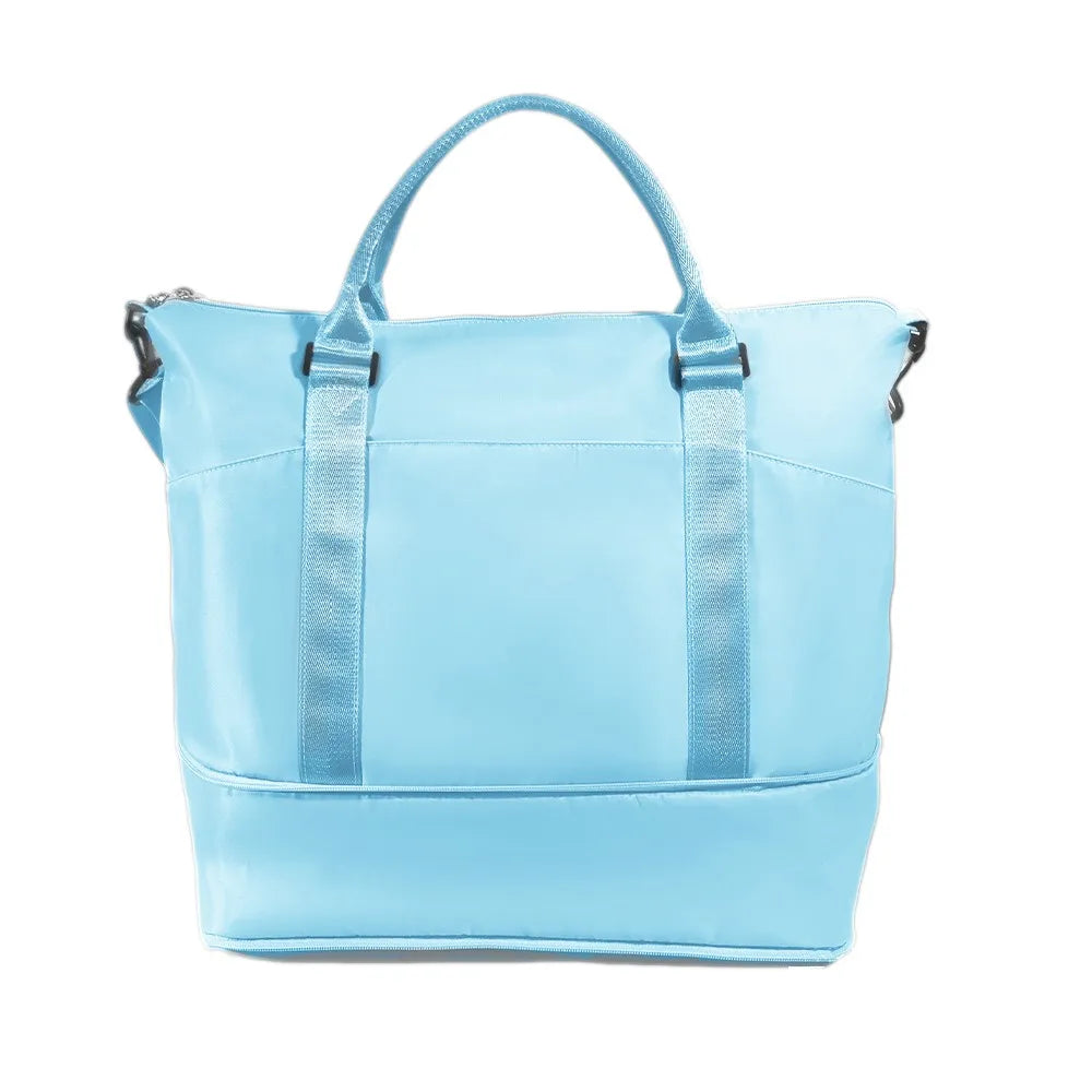 Expandable Travel Tote Bag with Luggage Sleeve — 24L to 32L Light Blue Weekender Duffel - Main View - Driulug supplier