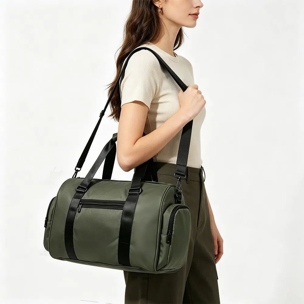 Military Green Waterproof Sports Duffel Bag with Shoe Compartment — 35L Gym Travel Bag - Detail View 7 - Driulug supplier