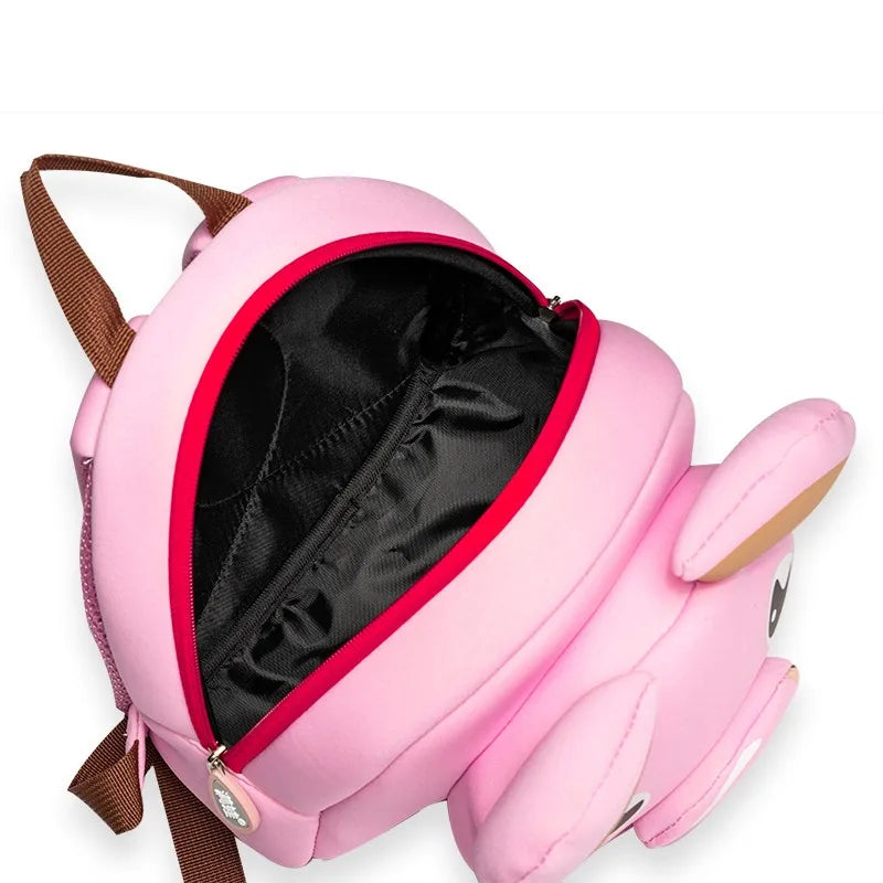 Cute Pig Backpack Front View — Neoprene 3D Animal Design