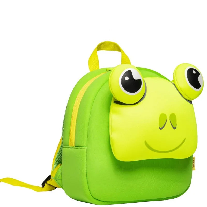 Cute Frog Kids Backpack — 3D Neoprene Ca — Back View Mesh Padding — Driulug Toddler Bag