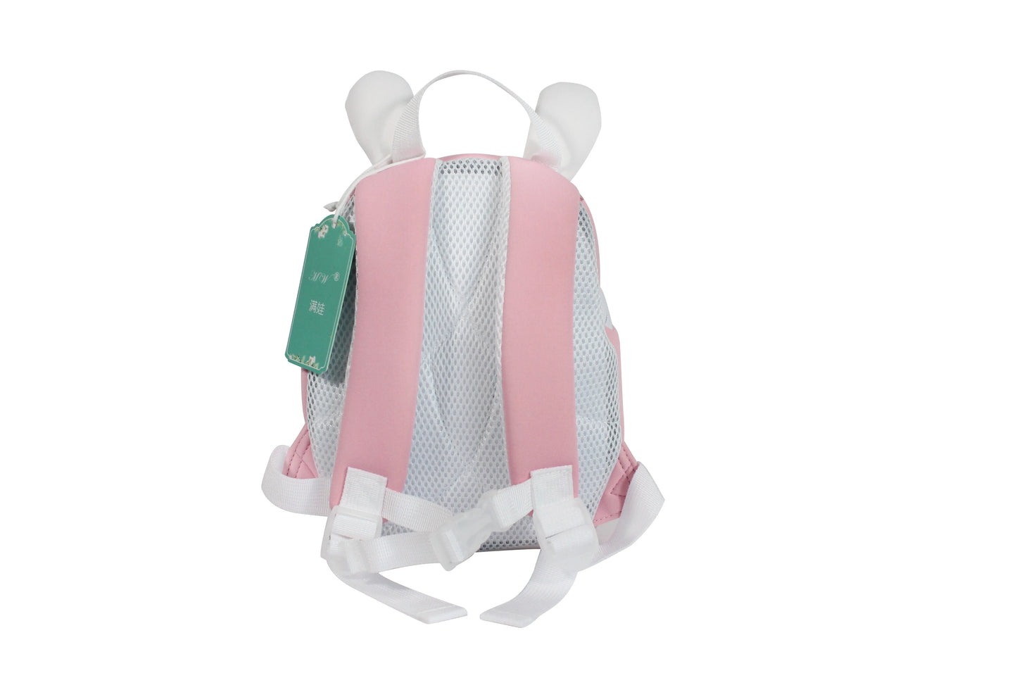 Cute Bunny Kids Backpack — 3D Neoprene Cartoon Toddler School Bag, White & Pink