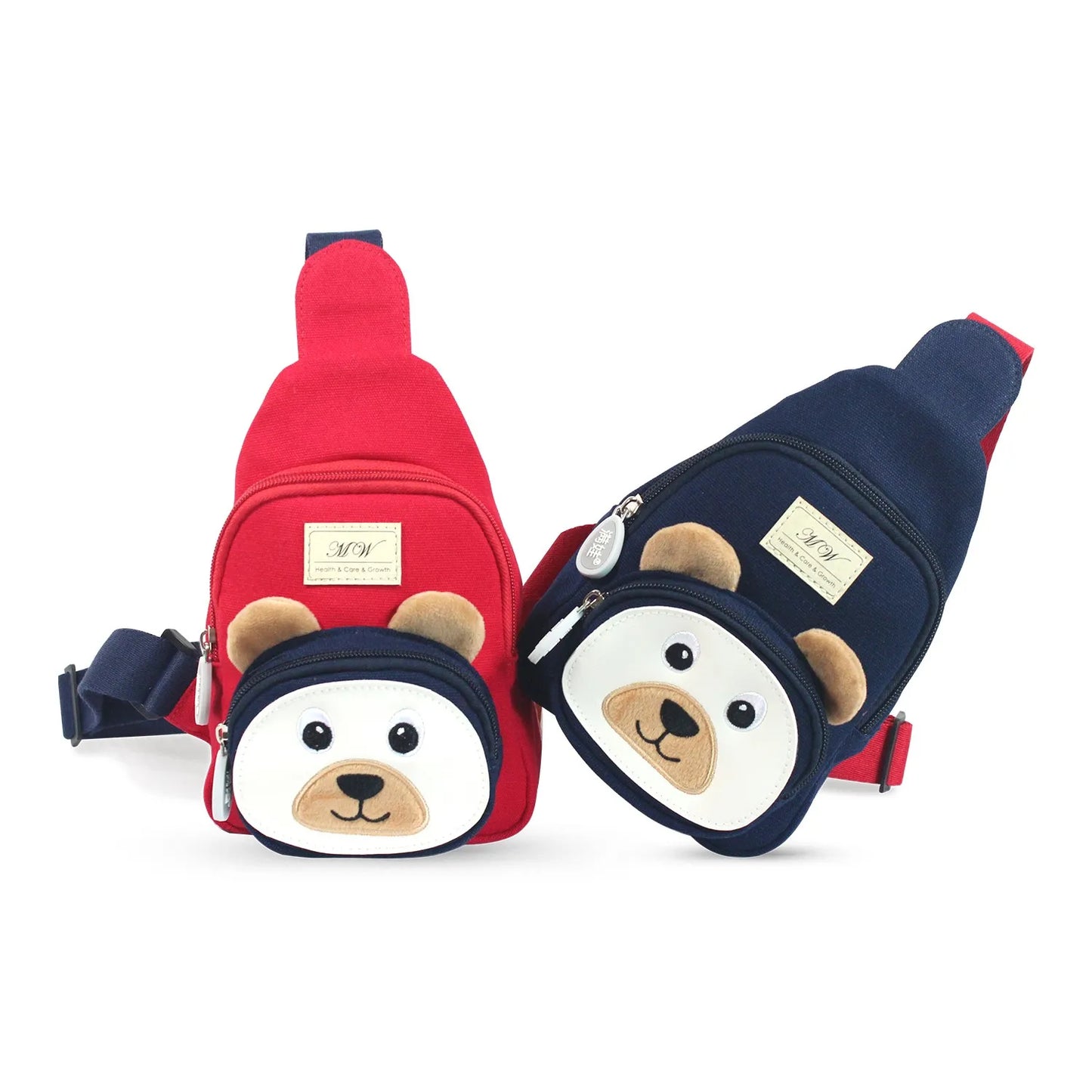 Bear Canvas Kids Crossbody Chest Bag — 12oz Cotton Casual Toddler Sling Pack, 3D Cartoon Animal Design
