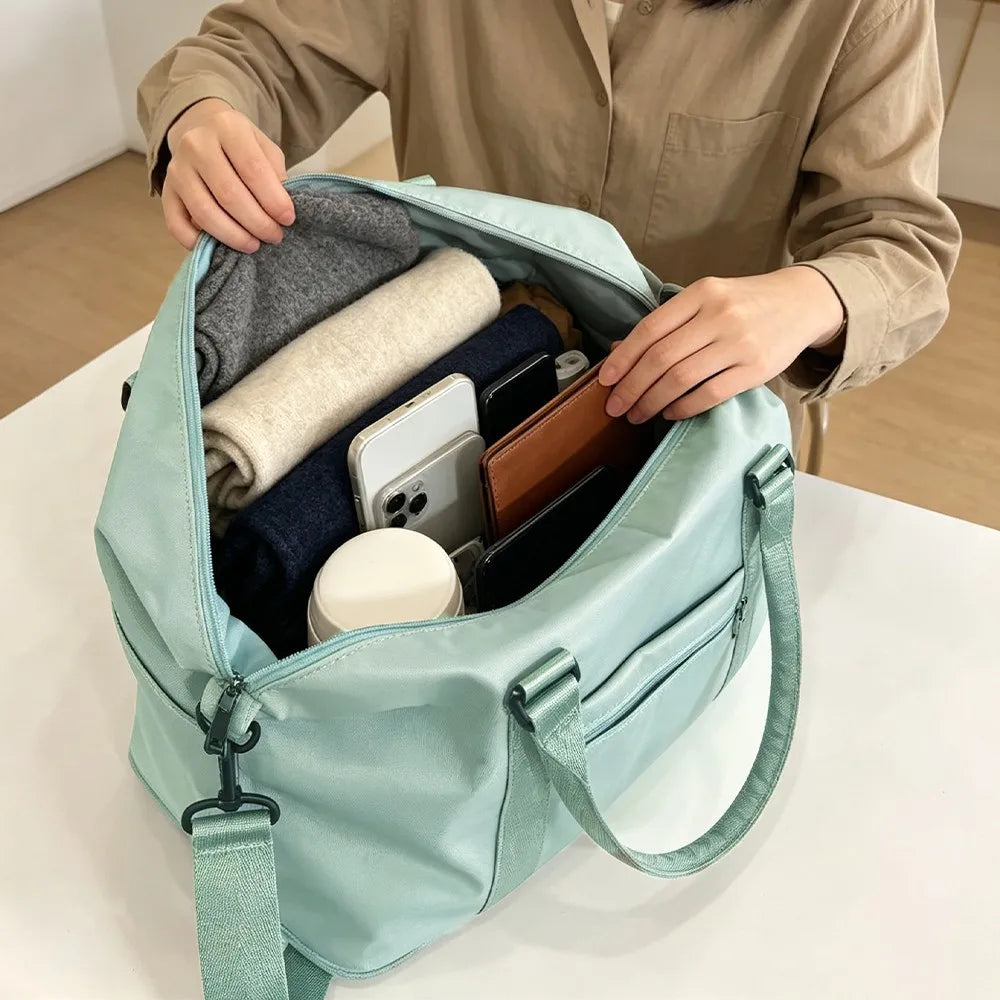 Expandable Travel Tote Bag with Luggage Sleeve — 24L to 32L Olive Green Weekender Duffel - Detail View 5 - Driulug supplier